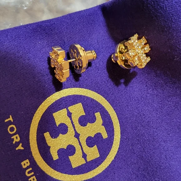 Tory Burch Crystal Logo Stud Earrings Brand New with Dust bag - Picture 2 of 8